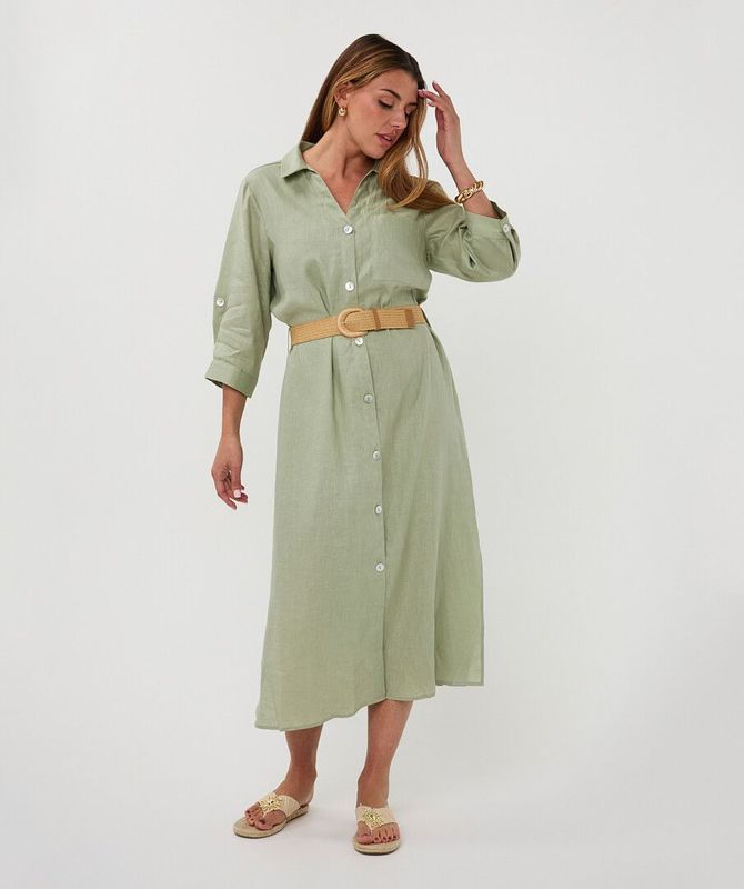 HS26.28228 | Dress long belt linen | Soft Green