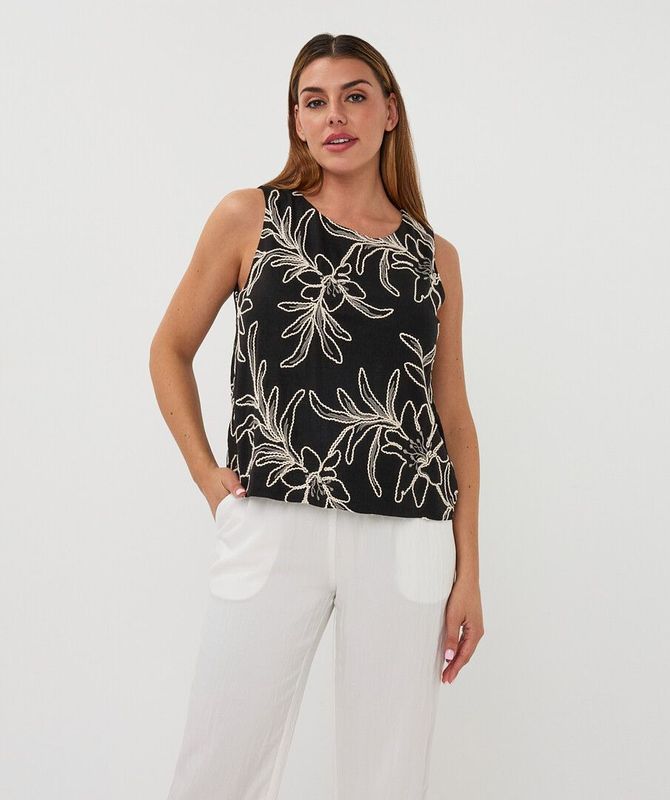 HS26.15212 | Top Flower Embroidery | Black/Ecru
