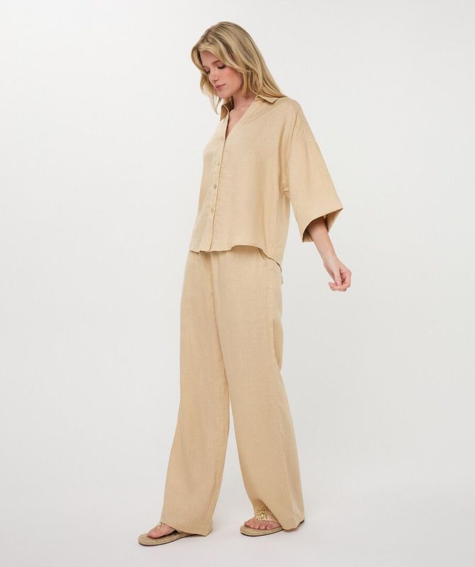 HS26.28234 | Blouse Linnen Turn Up | Zand
