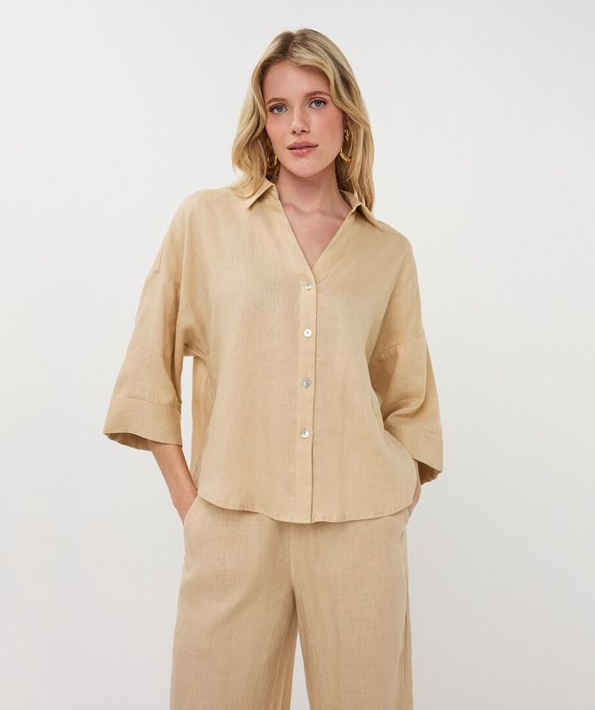 HS26.28234 | Blouse Linnen Turn Up | Zand