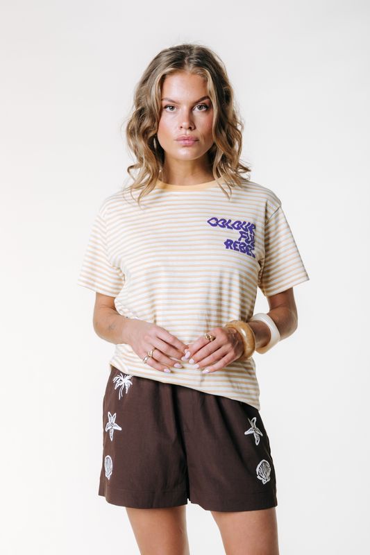 Puff Logo Stripe Loosefit Tee | WT117792 | Soft Yellow Puff Logo Stripe Loosefit Tee | WT117792 | Soft Yellow