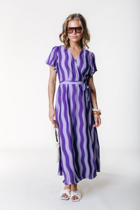Ava Wavy Stripe Maxi Wrap Dress | Dark Lavender