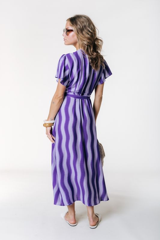 Ava Wavy Stripe Maxi Wrap Dress | Dark Lavender