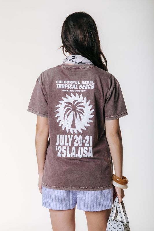 Tropical Beach Tour Acid Wash Tee | Brown | WT117859