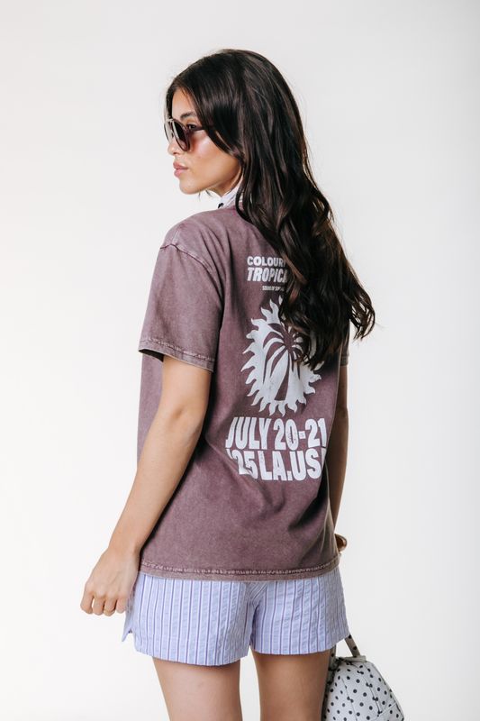 Tropical Beach Tour Acid Wash Tee | Brown | WT117859