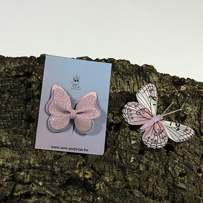 Speldje vlinder roos (60 mm clip)