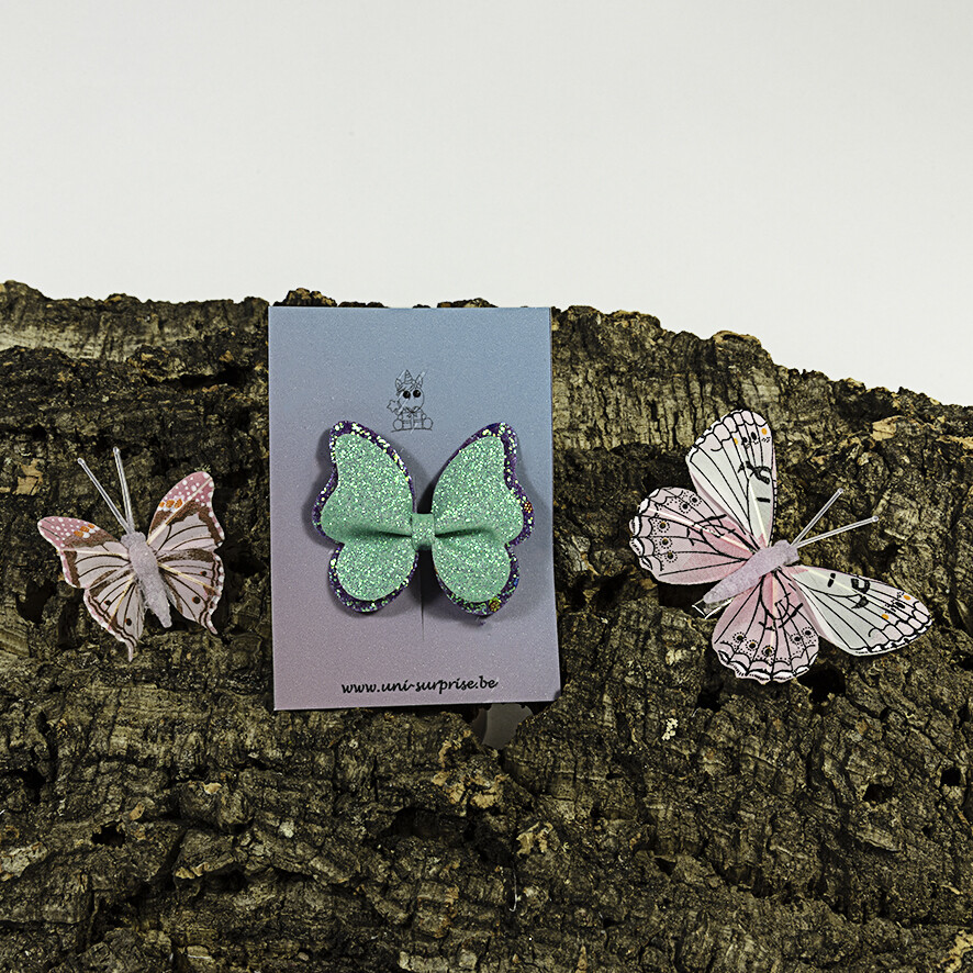Speldje vlinder mint-paars (60 mm clip)