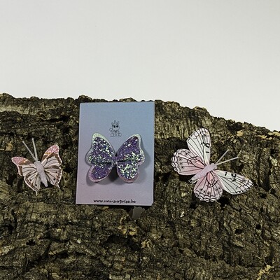 Speldje vlinder paars glitter (60 mm clip)