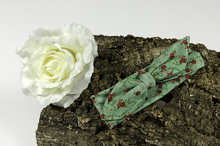 Haarband tricot - handgemaakt - groen (bloemen) - 3 maand