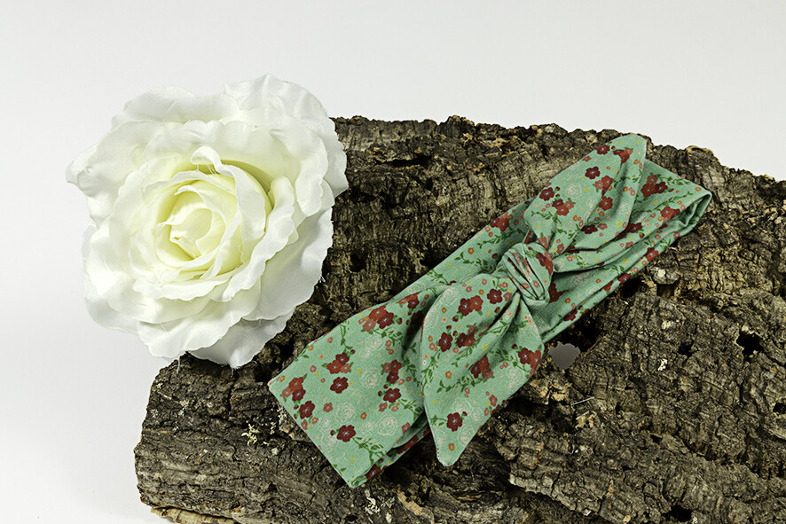 Haarband tricot - handgemaakt - groen/bloemen - 2j