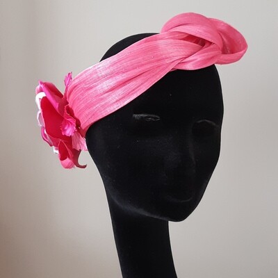 Bandeau met roos in fuchsia Abaca zijde - mt 56