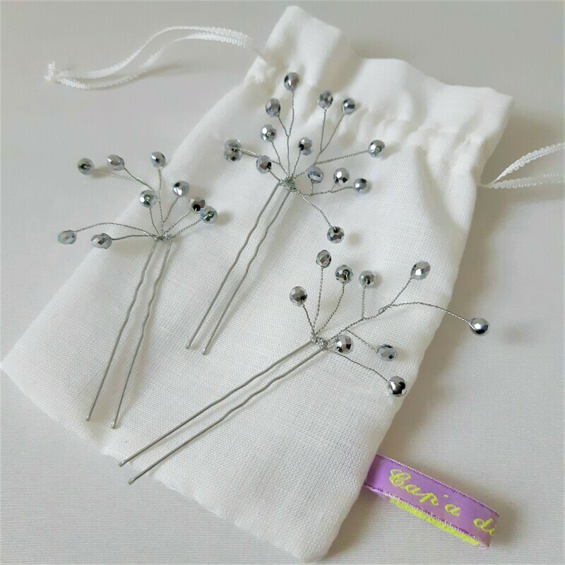 Haarpins - 3 moderne haarspelden met zilverkleurige parels