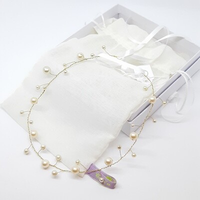 Bruidsaccessoires - Boho bruidskroon met parels en goud draad