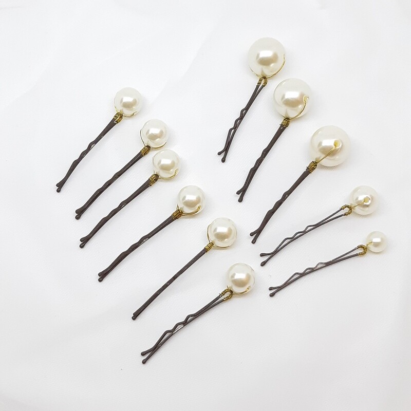 Bobby pins - set van 11 haarspelden met grote en kleine parels