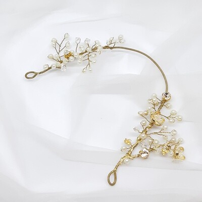 Bruidsaccessoire - Haarjuweel met parels, strass en goud draad