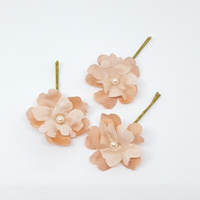 Bobby pins - set van 3 spelden met roze bloemen met parel