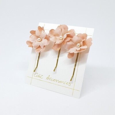 Bobby pins - set van 3 spelden met roze bloemen met parel