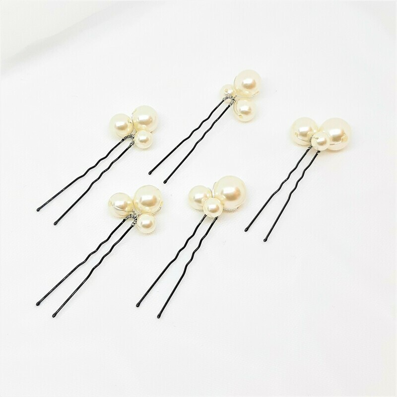 Haarpins - set van 5 spelden met elk 3 parels