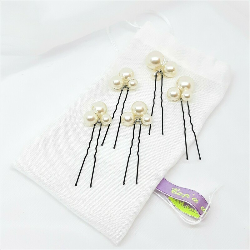 Haarpins - set van 5 spelden met elk 3 parels
