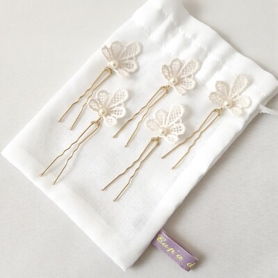 Haarpins - set van 5 spelden kanten schelp en parel
