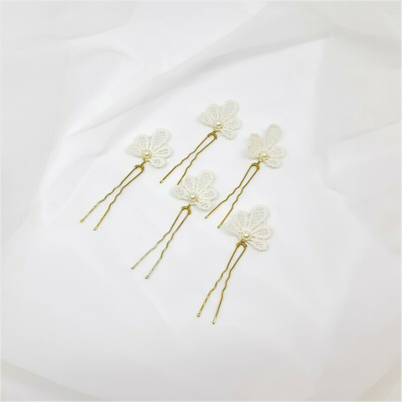 Haarpins - set van 5 spelden kanten schelp en parel