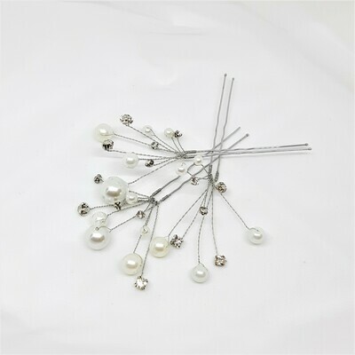 Haarpins - set van 3 pins - zilverdraad parels en strass