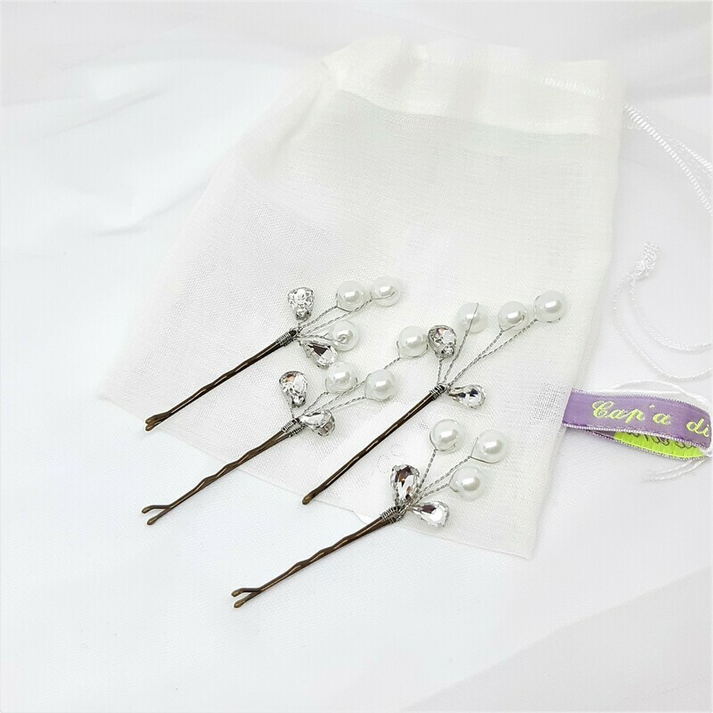 Bobby pins - set van 4 spelden met parels en strass