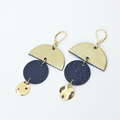 Statement oorbellen in duo color fantasie - blauw &amp; goud leder