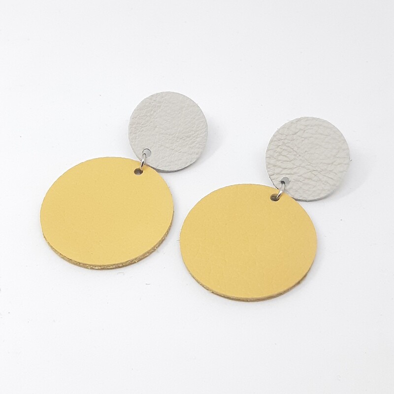 Statement oorbellen duo color - wit &amp; geel - L: 6cm