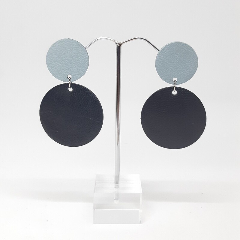 Statement oorbellen duo color - licht blauw & zwart - L: 6cm