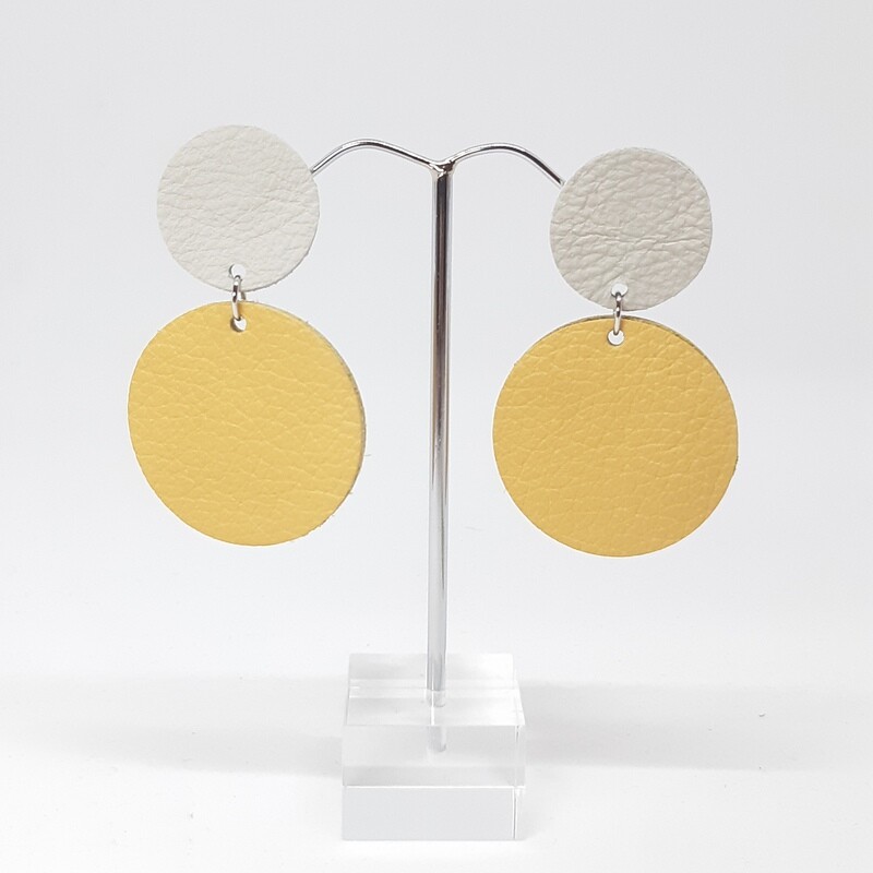 Statement oorbellen duo color - wit & geel - L: 6cm