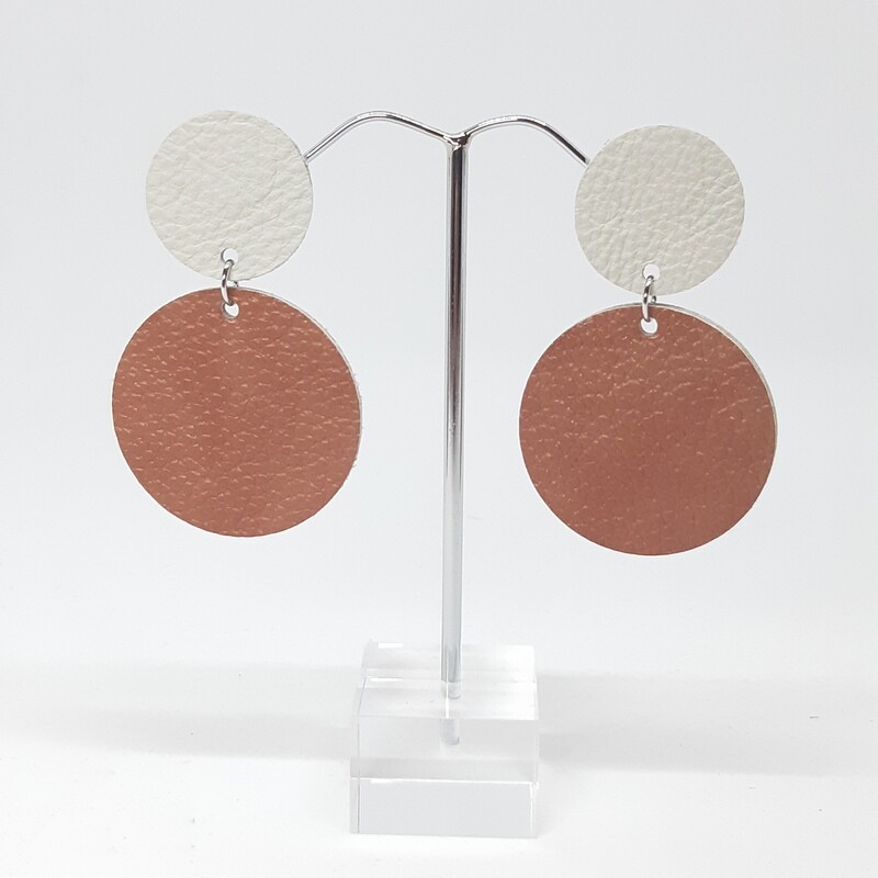 Statement oorbellen duo color - wit & mokka - L: 6cm