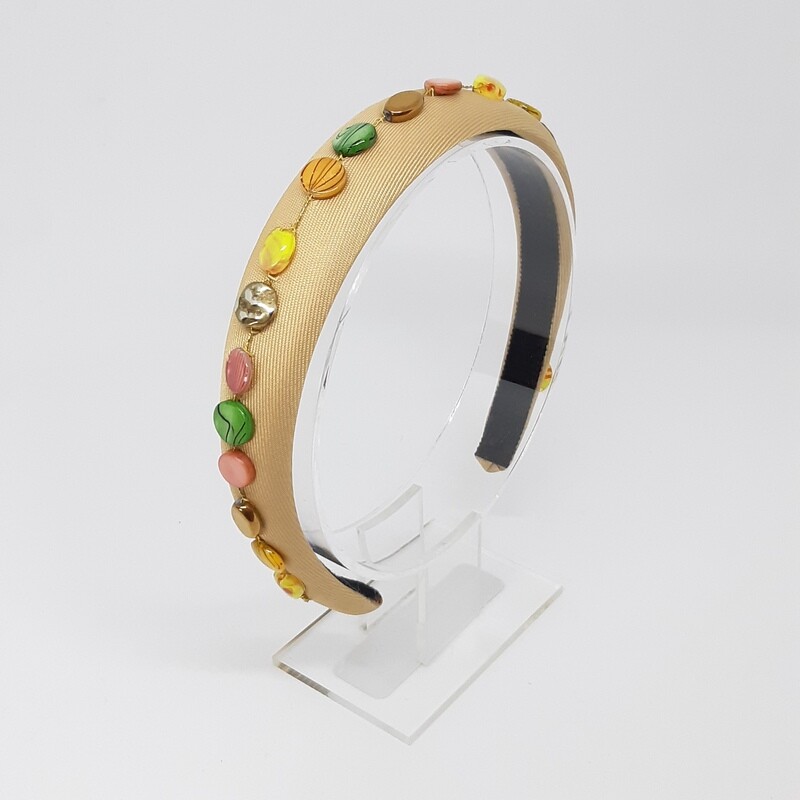 Diadeem in beige satijn met Venetiaanse parels