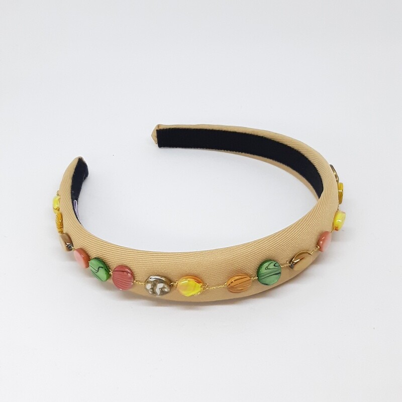 Diadeem in beige satijn met Venetiaanse parels