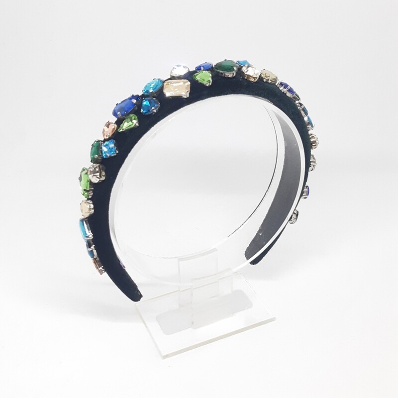 Diadeem D&amp;G-stijl met witte, geel, groen en turquoise Swarovski kristallen