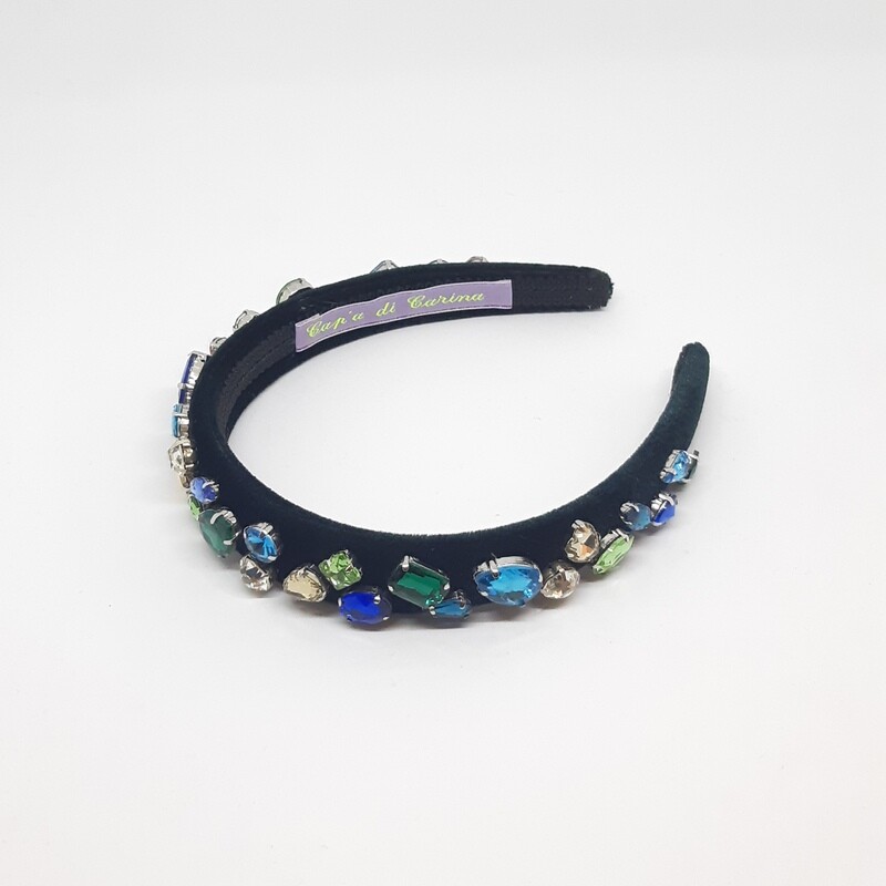 Diadeem D&amp;G-stijl met witte, geel, groen en turquoise Swarovski kristallen