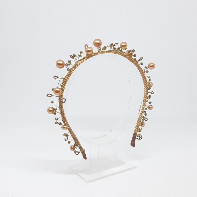 Diadeem brons en goud kleurige parels