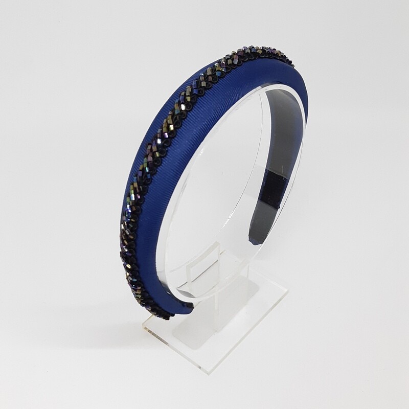 Diadeem met fijn geparelde boord - blauw