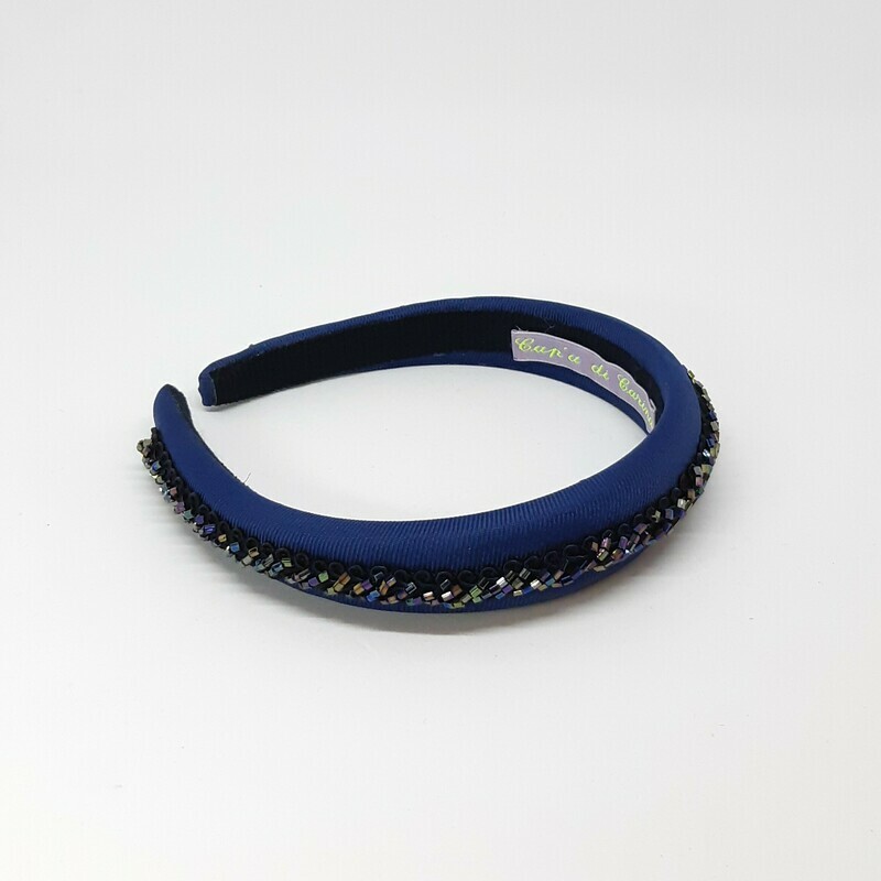 Diadeem met fijn geparelde boord - blauw