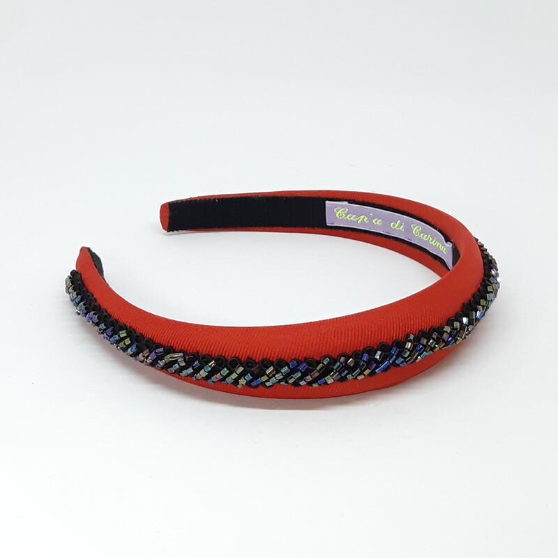 Diadeem met fijn geparelde boord - rood