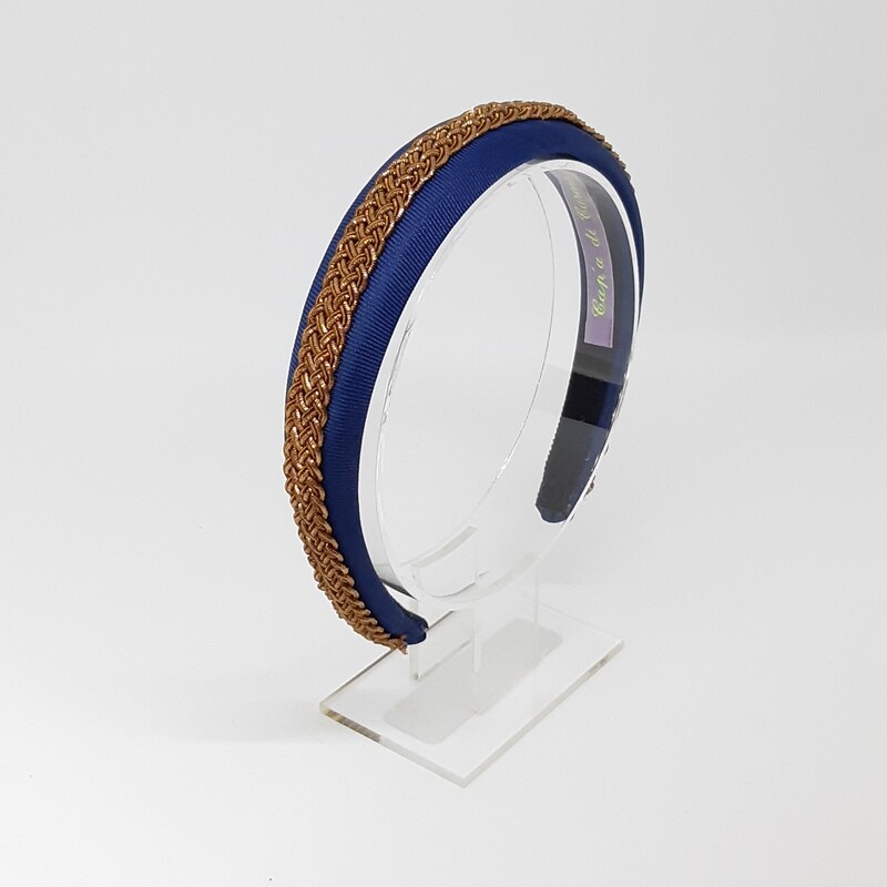 Diadeem met brons-kleurige vlecht - blauw