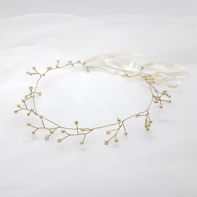 Bruidsaccessoires - Boho-kroon met fijne parels en goud draad