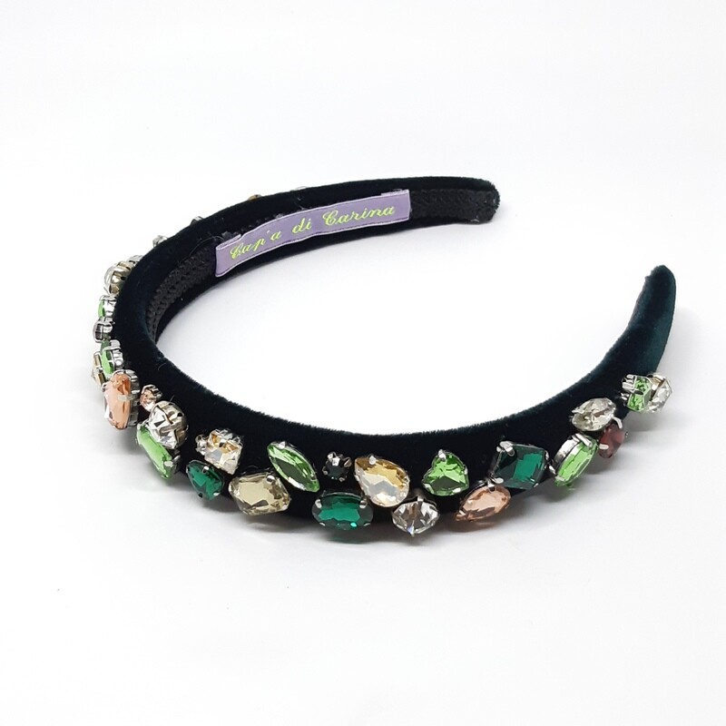 Diadeem D&amp;G-stijl met witte, geel, groen en koperkleurig Swarovski kristallen