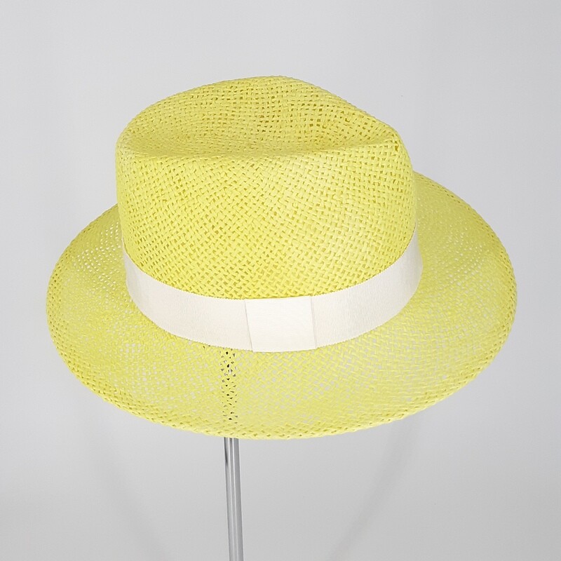 Zomer fedora hoed geel papyrus met hoge kroon | op maat