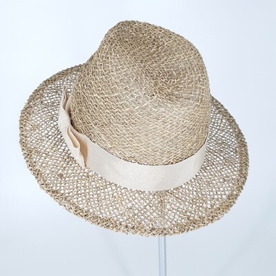 Zomer Fedora hoed in natuurkleur zeegras | zonnehoed