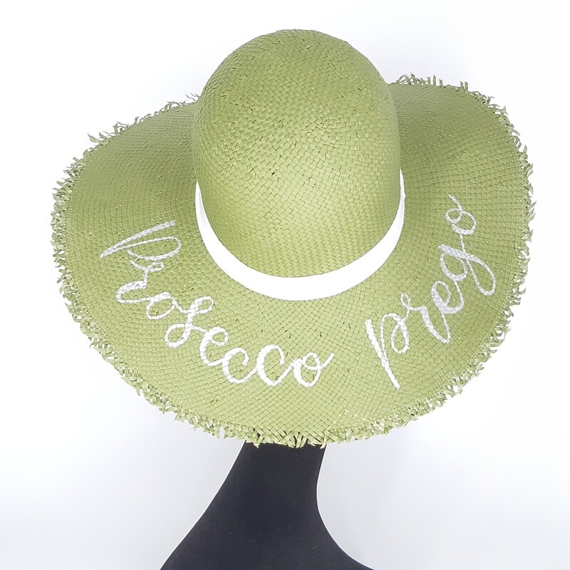 Zomerhoed met quote en gerafelde rand - olijfgroen