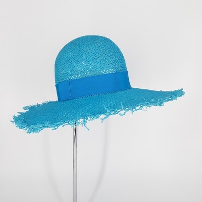 Bolle zomerhoed in papyrus met brede gerafelde rand
