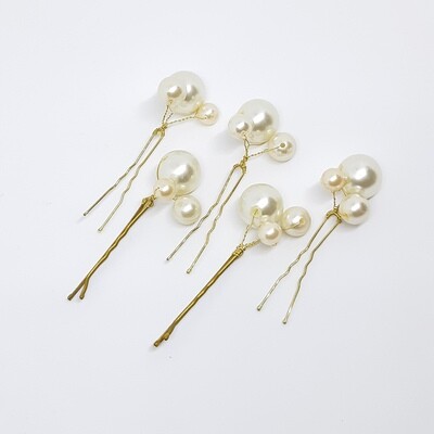 Haarpins en Bobbypins set van 5 pins met 3 parelmoer parels per pin