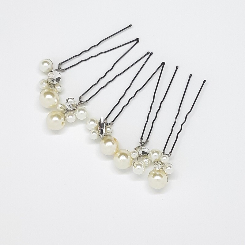 Haarpins - set van 5 spelden met elk 4 parels en strass