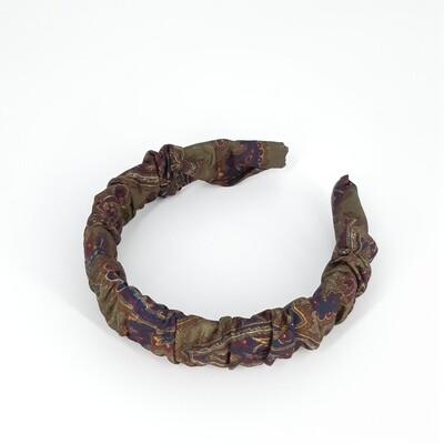 Crunchie diadeem in zijde (olijfgroen en Paisley)